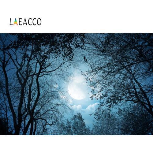 Laeacco Photography Backdrops Dark Night Tree Moon Wallpaper Horror Scenic Photographic Backgrounds Photocall Photo Studio