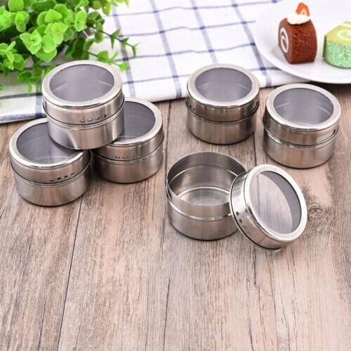 Magnetic Spice Jars with Holder Stainless Steel Container Set with Rack Spice Tins Spice Seasoning Containers Pepper Jar