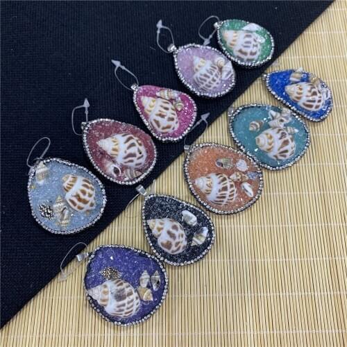 Irregular drop-shaped resin shell sticky diamond charm pendant used to make DIY jewelry necklace and bracelet size 25x45-35x60mm
