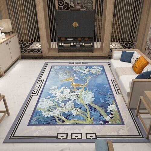 New Chinese Style Tranditional Carpet Printed Rug Living Room Large Bedroom Mat Classical Floral Bird Pattern Rug Home Art Decor