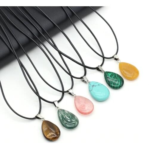 Natural Stone White Turquoises Sodalite Crystal Quartzs Wax Line Necklace Pendants Women Jewelry Accessories Length 40cm 16x24mm