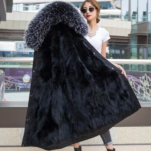 2021 Winter Jacket Women X-Long Parka Waterproof Big Natural Raccoon Fur Collar Hood Thick Warm Real Fox Fur Liner Real Fur Coat