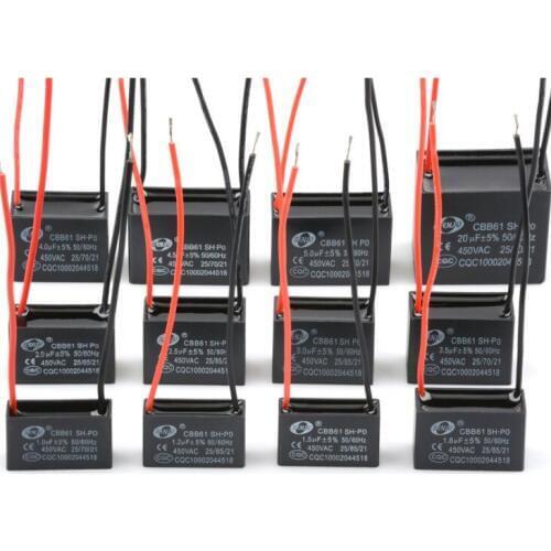 CBB61 450V 1uF~6uF Terminal Ceiling Fan Motor Running Rectangle 5PCS