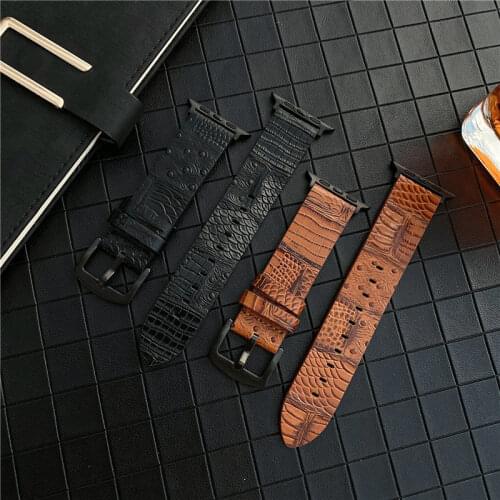 Genuine Leather Crocodile Ostrich Pattern Band Wrist Strap for Apple Watch Series 6 5 4 3 2 1 SE
