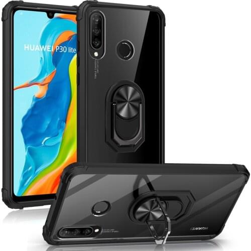 Military Grade Clear Crystal Phone shockproof Case with Ring Car Mount Kickstand for Huawei P30 Lite/P30 Pro/HUAWEI P30