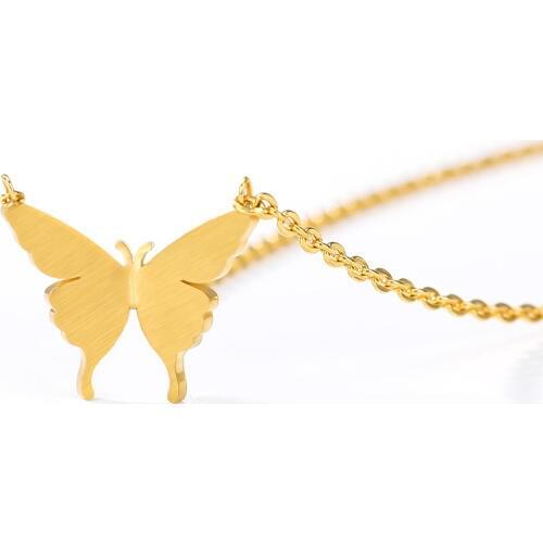 GORGEOUS TALE Stianless Steel Jewelry Fashion Type Butterfly Drop Pendant Necklace for Women Danty Party Jewelry Cute Necklace