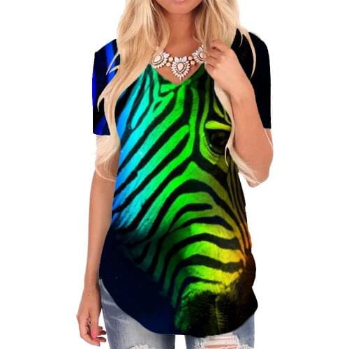 Giyu Brand Zebra T-shirt women Stripe Tshirts Printed Colorful V-neck Tshirt Rainbow Shirt Print Womens Clothing Summer Cool