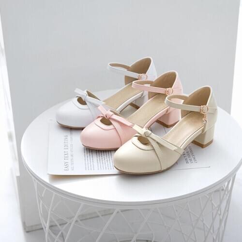 PQECFS big size 28-43 high quality summer fashion women butterfly-knot cover heel med heel sandals 3 colors