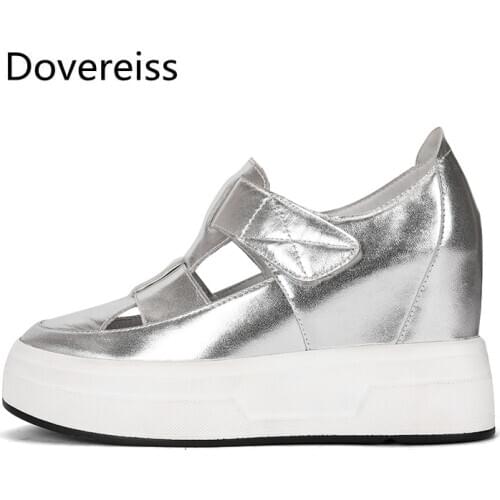 Dovereiss Fashion Womens Shoes summer new Sexy Increase height white silver Round toe consice Gym shoes Flat platform shoes