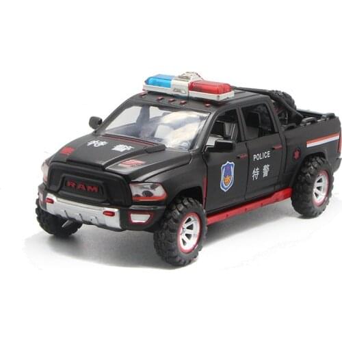 1/32 Alloy Die Cast Ram Pickup Police Off Road Model Toy Car Simulation Sound Light Pull Back Off-Road Toys Vehicle For Gifts