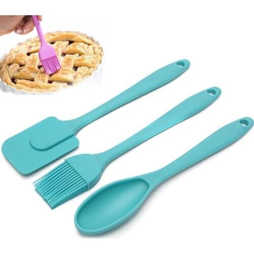 3PCS Silicone Spatula Spoon Brush Set Cooking Utensil Tool Kit Heat Resistant Basting Brushes Non-stick Not Coated LINSBAYWU
