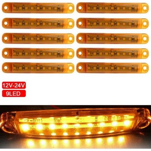 10Pcs Amber 9 LED Sealed Side Marker Clearance Light Signal Light 12V for Car Truck Trailer Lorry
