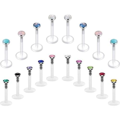 16G 18Pcs Tragus Earrings Lip Rings Studs Jeweled Cartilage Helix Earrings Flexible Clear Bar Piercing Retainer for Women Men