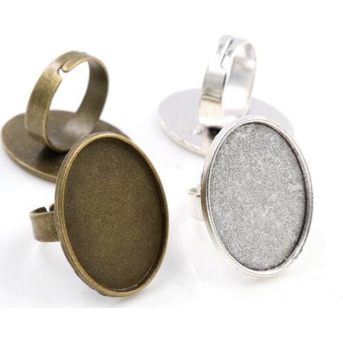 18x25mm 5pcs Antique Bronze and Antique Silver Plated Brass Oval Adjustable Ring Settings Blank/Base,Fit 18x25mm Glass Cabochons