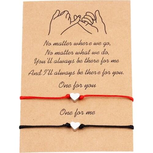 2 PCS/Set Stylish Tiny Heart Charm Bracelet Sets for Women Handmade Weave Rope Chain On Hand Siblings Gifts Make Wish Jewelry