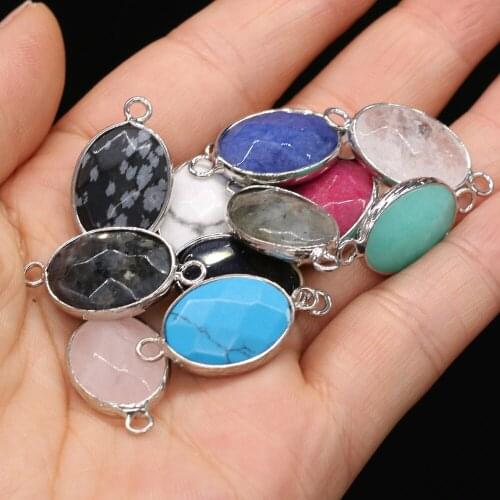 2pcs Natural Stone Crystal Flash Labradorite Rose Quartzs Connectors Pendants Double Hole Necklace Jewelry Making Size 14x27mm