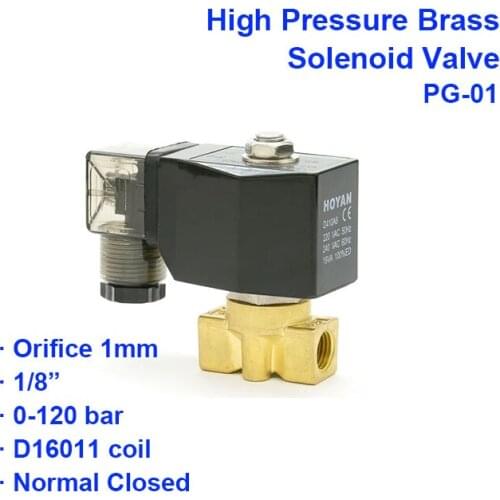 2 Way Normal Close Pneumatic Water High Pressure Solenoid Valve PG-01 0-120bar Orifice 1mm BSP Port G1/4" G1/8 AC220V