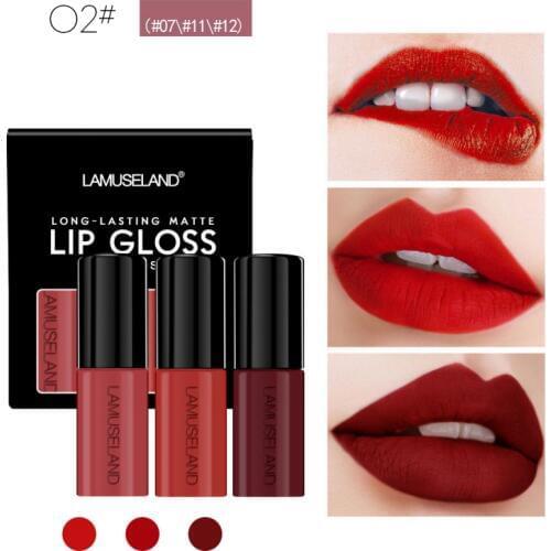 Hot 3 Pcs Set Matte Lip Gloss Makeup Long-Lasting Lipstick High Saturation Color Nude Velvet Full Lips Makeup