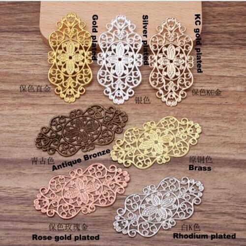 300pcs Copper plated 28x56mm flower piece filigree flower wraps connector jewelry findings FCN-019