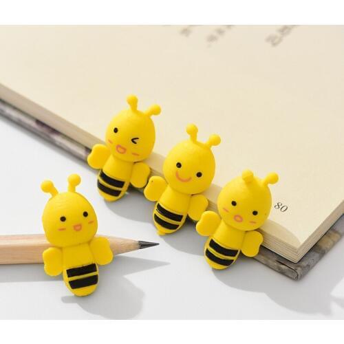 4pcs/set Novelty Mini Cute Bee Shape Rubber Eraser Children Gift Stationery Supplies, For School Office Kids Girls