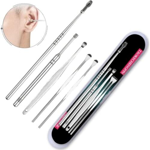 5Pcs Ear Wax Pickers Stainless Steel Earpick Wax Remover Curette Ear Pick Cleaner Ear Cleaner Spoon Care Clean Tool Woloesale