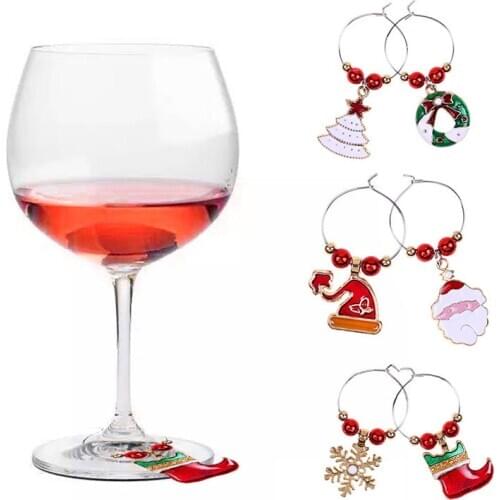 6Pcs/lot Christmas Wine Glass Decoration Charms Party New Year Cup ring Table Decorations Xmas Pendants Party Accessories Signs