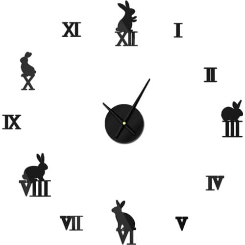 1Piece Rabbit with Roman Numerals DIY Large Wall Clock Kid Room Decor Mirror Effect Frameless Giant Wall Watch 3D Wall Sticker