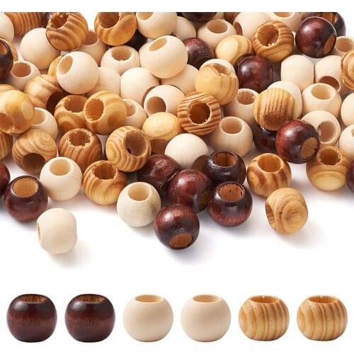 100pcs Big Hole DIY Natural Wood Beads Rondelle Wooden Spacer Beads Drum Large Hole Beads for jewelry making Crafts Mixed Color
