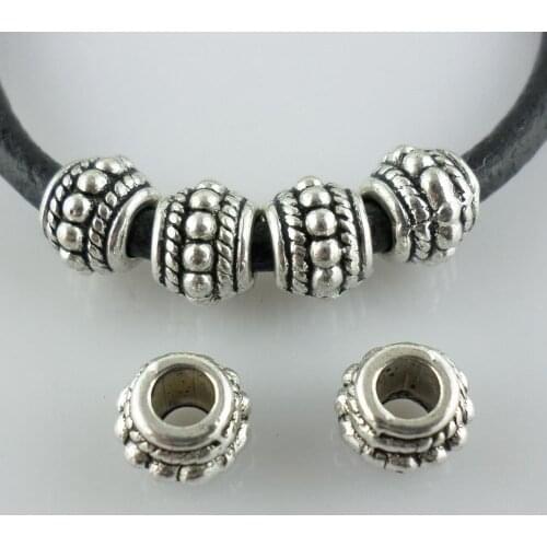 32pcs Tibetan Silver Hole 3mm Loose Spacer Beads 6x8mm fit Charm Europe Bracelet Findings