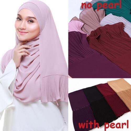 New long scarf Patchwork Popular bubble chiffon Scarf Wrinkle hijab pearl Pleat Scarf stitching Muffler muslim scarves