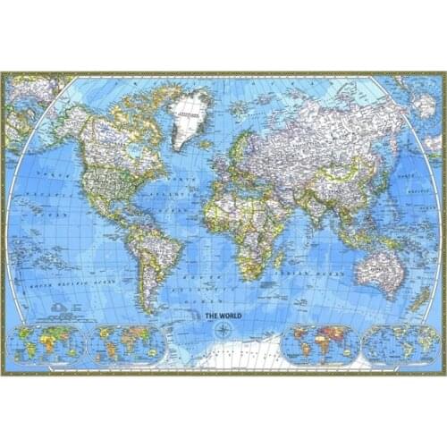 A2 Map of The World (1981) Horizontal Version World Travel Map Home Decoration Wall Stickers Decorative Map Posters and Prints