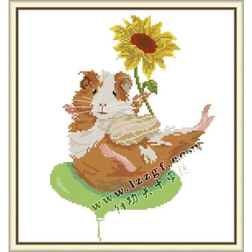 Everlasting Love Guinea Pig And Sunflower Chinese Cross Stitch Kits Ecological Cotton 11CT Clear Stamped 14CT Easy to Complete