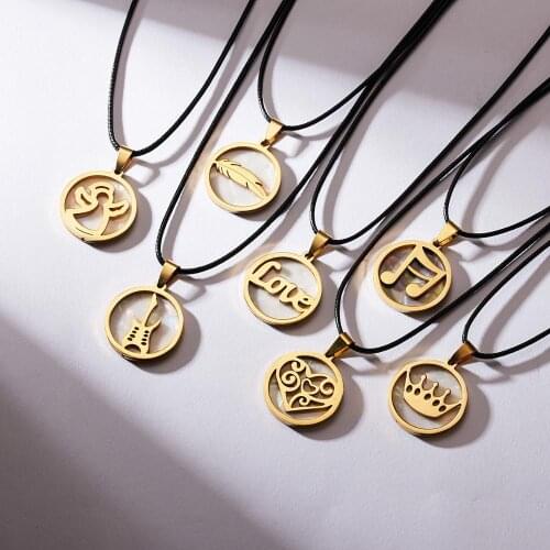 Rinhoo Fashion Stainless Steel Round Pendants Necklace Women Men Owl Turtle Dragonfly Love Pendant Choker Jewelry Party Gifts