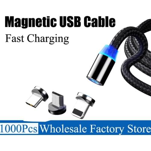 1000Pcs Wholesale LED Magnetic USB Cable Fast Charging Type C Cable Magnetic Charger Data Charge Micro USB Cable Phone Cable