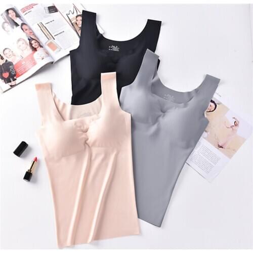 Ice Silk Tank Top Wireless Paded Lingerie Push Up Seamless Padded Vest Crop Top Tee Camisole Feminino Comfortable Sleep Cami