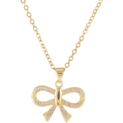 Cute Simple Design Jewelry Accessories Summer Micro Pave CZ Rhinestone Bowknot Pendants Trendy Hollow Butterfly Necklaces Women