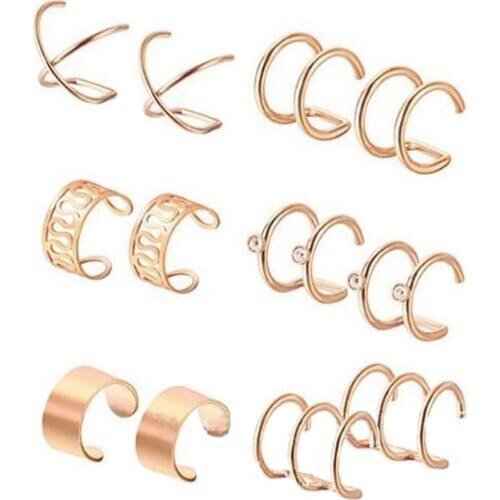 Fashion 6pcs/set Ear Cuff For Women Girl Trendy Round Small Clip Earrings NO Piercing Gold Metal Wedding Jewelry Bijoux