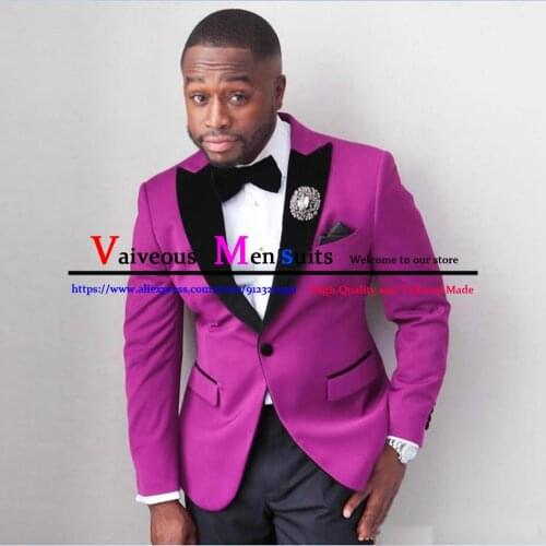 Fuchsia Men Suits Tuxedo Male Business Slim Fit Blazer 2 Piece Set Jacket and Pants Smart Casual Smoking Masculino Costume Homme