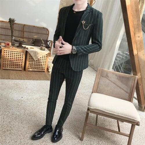 2021 Men Suit Slim 2-Piece Suit Stripe Blazer Business Wedding Jacket Formal Suit Blazer Mens Wedding Office Business Suits W468