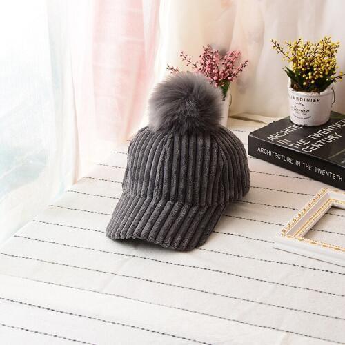 New autumn and winter fashion baseball cap fox fur ball cap corduroy hat for women girl 's hat brand new female cap