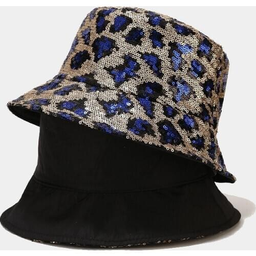 Fashion Bling Sequin Leopard Bucket Hat Women Reversible Fisherman Hat Panama Sun Hats Streetwear Hip Hop Cap панама женская