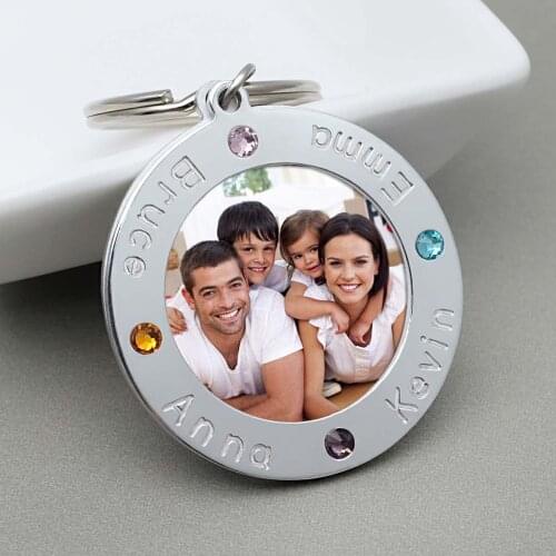 Personalized Photo Keychain Custom Engraved Names Birthstone Keyring Personalized Picture Key Chain Gift for Mom