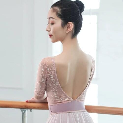 Middle Sleeve Embroidery Leotards for Girl Elbise European Clothing Black Pink Robe Fille Gymnastics Leotard Fit for Girls Dress