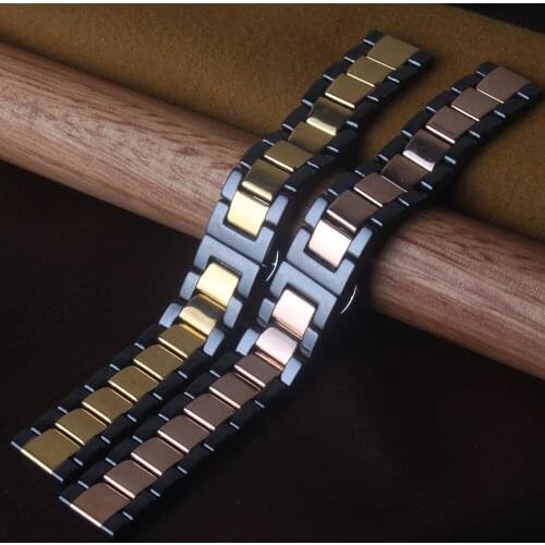 18mm 20mm 22mm Watchbands Ceramic Plated Gold rosegold Watch strap bracelet for mens womens wristband polished high quality new