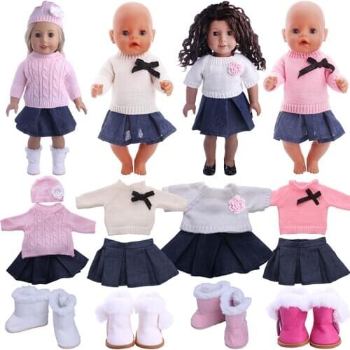 Sweater+Skirt+Wool Cap With Flower Fit 18 Inch American&43 CM Baby Doll Clothes Accessories,Girls Toys,Generation,Birthday Gift