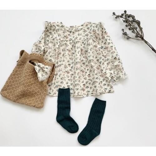 Baby Girls Tops Girls Blouse Cotton Long Sleeve Ruffles Turn Down Collar Design Sweet Toddler Clother Baby Floral Printed Tops