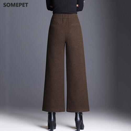 Womens Wide Leg Wool Trousers Fashion Thick Wool Trousers New Collection Plus Size 5XL Casual