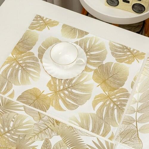 Gold Leaf Placemat Coffee Milk Tablecloth Cotton Linen Placemats Single-sided Printing Waterproof Placemat Ins