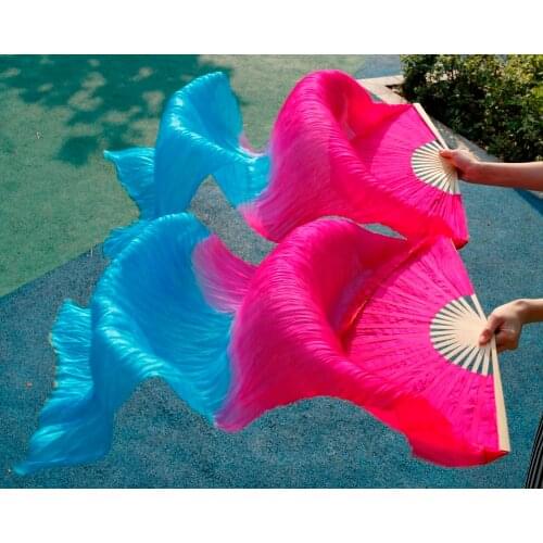 2017 female high quality Chinese silk veils dance fans veils 1 Pair of belly dancing fans cheap hot sale Blue + Rose Wholesale