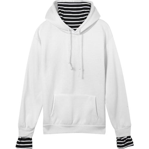 2021 Unisex Simplicity Hooded Pullover Stripe Printed Pattern Long Sleeve False Two-piece Hoodie for Man and Women